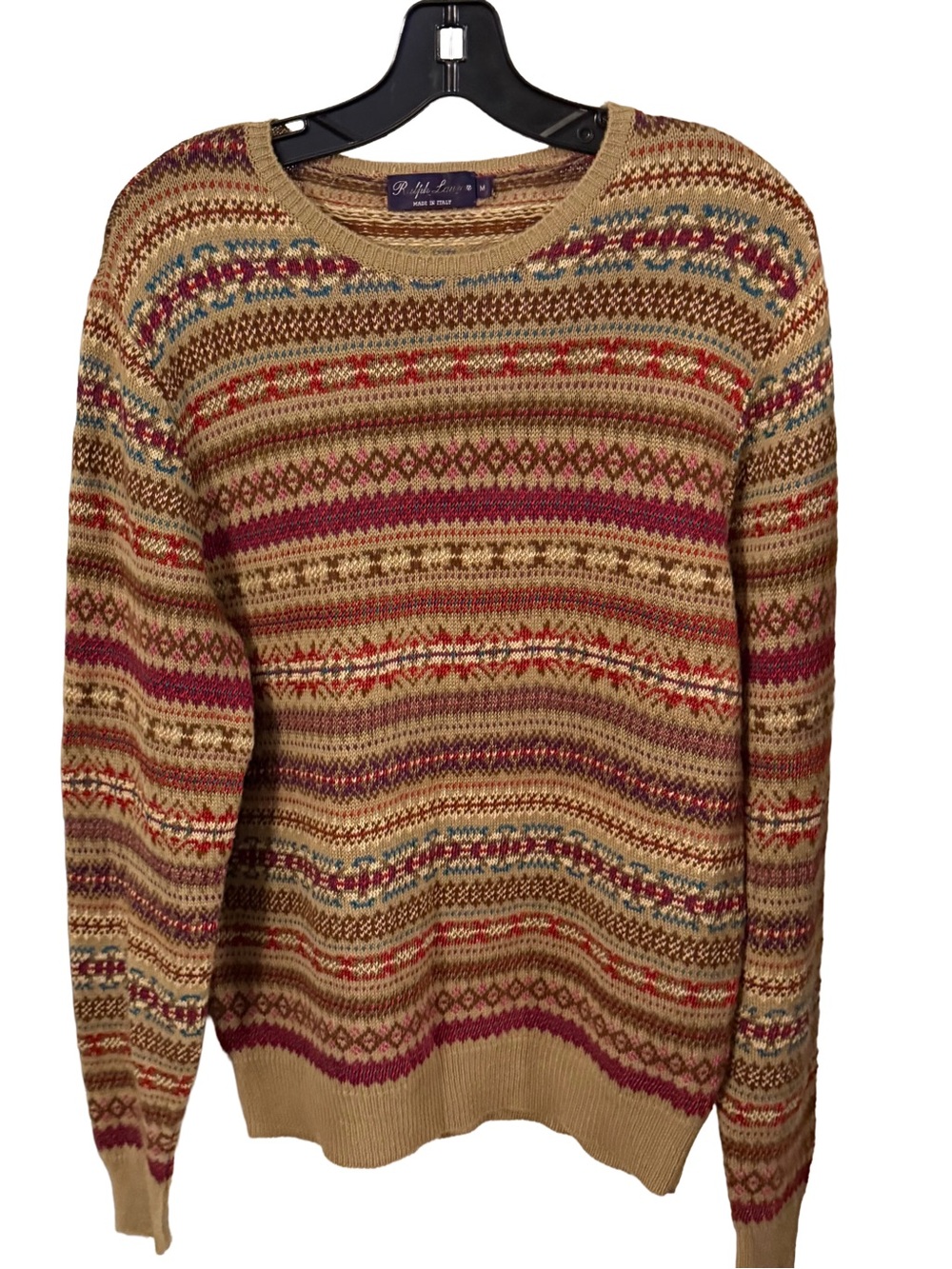 Ralph Lauren Purple Label Men’s Sweater Fair Isle Linen Cashmere Silk Sz M Italy